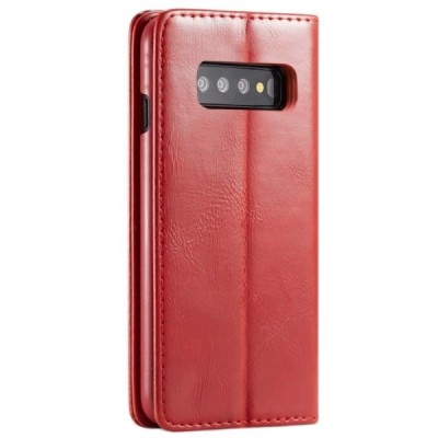 Samsung Galaxy S10 (G973) „CaseMe“ solidus atverčiamas raudonas odinis dėklas - knygutė / Priedai.lt