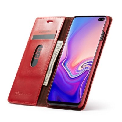Samsung Galaxy S10 (G973) „CaseMe“ solidus atverčiamas raudonas odinis dėklas - knygutė / Priedai.lt