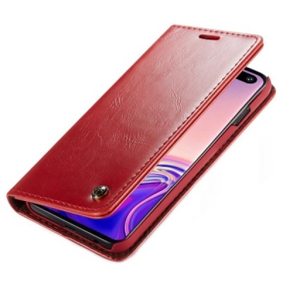 Samsung Galaxy S10 (G973) „CaseMe“ solidus atverčiamas raudonas odinis dėklas - knygutė / Priedai.lt