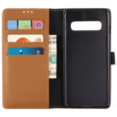 Samsung Galaxy S10 (G973) atvēramais ādas gaiši brūns retro maciņš (maks) / Vacins.lv