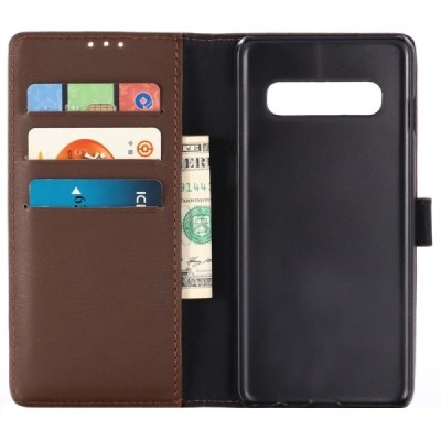 Samsung Galaxy S10 (v) atvēramais ādas tumši brūns retro maciņš (maks) / Vacins.lv
