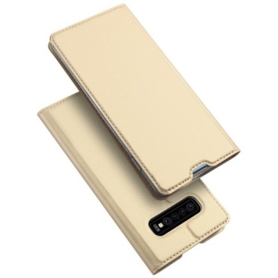 Samsung Galaxy S10+ (G975) „Dux Ducis“ Skin sērijas zelta ādas atvērams maciņš / Vacins.lv