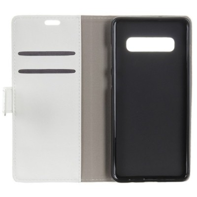 Samsung Galaxy S10+ (G975) atverčiamas baltas odinis dėklas - piniginė / Priedai.lt