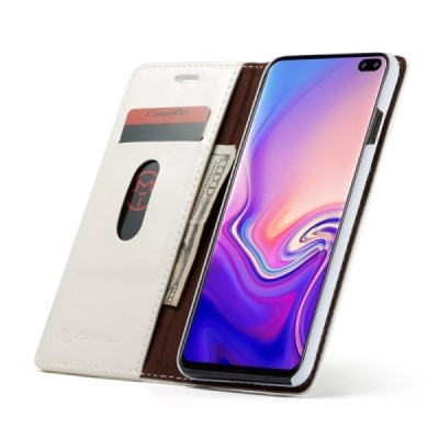 Samsung Galaxy S10+ (G975) „CaseMe“ solīds atvēramais ādas balts maciņš - maks / Vacins.lv