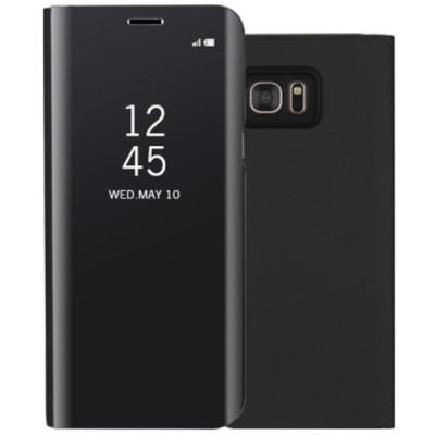 Samsung Galaxy S7 Edge (G935) plastmasas atvērams melns ādas maciņš / Vacins.lv