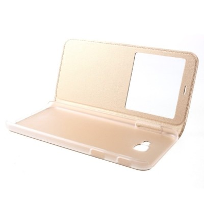 Samsung Galaxy J4+ (J400F) atvēramais maciņš ar lodziņu - zelta / Vacins.lv