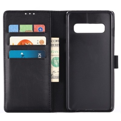 Samsung Galaxy S10+ (G975) atvēramais ādas melns retro maciņš (maks) / Vacins.lv