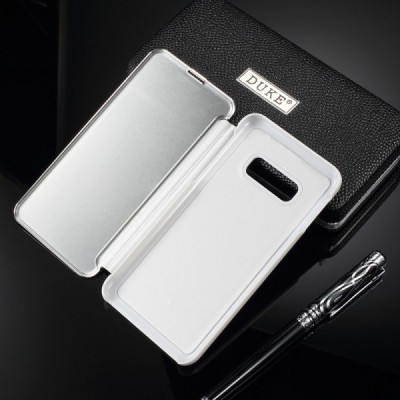 Samsung Galaxy S10e (G970) plastmasas atvērams sudrabs ādas maciņš / Vacins.lv