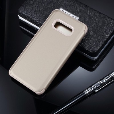 Samsung Galaxy S10e (G970) plastmasas atvērams zelta ādas maciņš / Vacins.lv