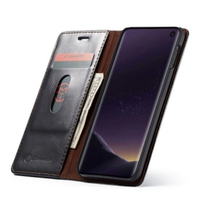 Samsung Galaxy S10e (G970) „CaseMe“ solidus atverčiamas juodas odinis dėklas - knygutė / Priedai.lt