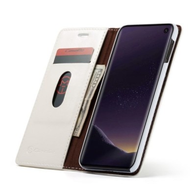 Samsung Galaxy S10e (G970) „CaseMe“ solīds atvēramais ādas balts maciņš - maks / Vacins.lv