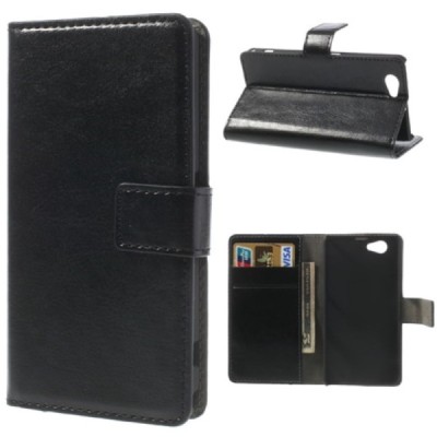 Sony Xperia Z1 compact atvēramais melns ādas futrālis - maciņš / Vacins.lv
