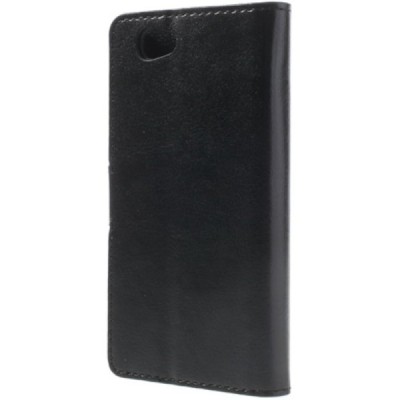 Sony Xperia Z1 compact atvēramais melns ādas futrālis - maciņš / Vacins.lv