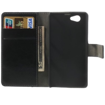 Sony Xperia Z1 compact atvēramais melns ādas futrālis - maciņš / Vacins.lv