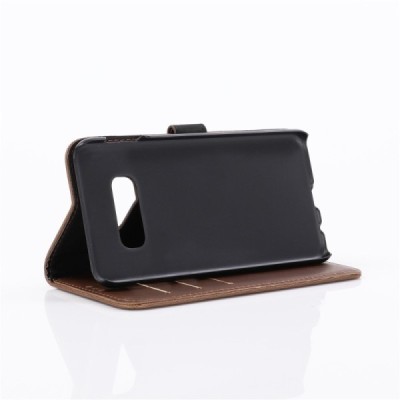 Samsung Galaxy S10e (G970) atverčiamas tamsiai rudas odinis retro dėklas - piniginė / Priedai.lt