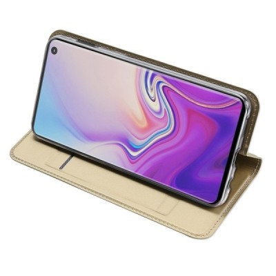 Samsung Galaxy S10e (G970) „Dux Ducis“ Skin sērijas zelta ādas atvērams maciņš / Vacins.lv