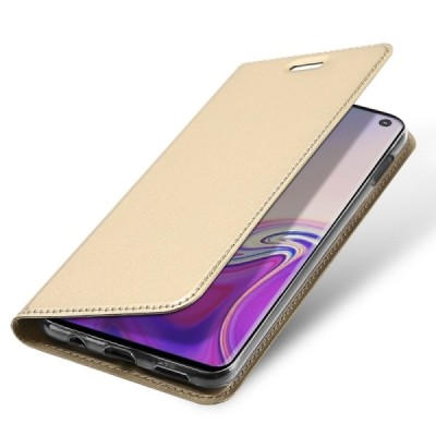 Samsung Galaxy S10e (G970) „Dux Ducis“ Skin sērijas zelta ādas atvērams maciņš / Vacins.lv