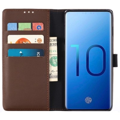 Samsung Galaxy S10+ (G975) atvēramais ādas tumši brūns retro maciņš (maks) / Vacins.lv