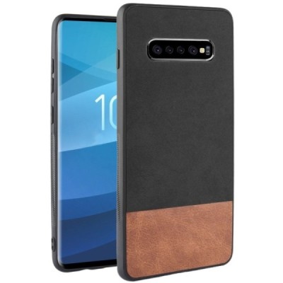 Samsung Galaxy S10+ (G975) „Bi-Color“ Splicing brūns, melns ādas apvalks / Vacins.lv