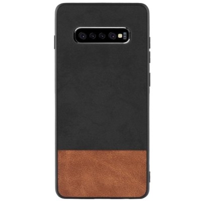 Samsung Galaxy S10+ (G975) „Bi-Color“ Splicing brūns, melns ādas apvalks / Vacins.lv