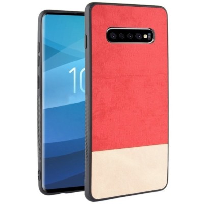 Samsung Galaxy S10+ (G975) „Bi-Color“ Splicing smilšains, sarkans ādas apvalks / Vacins.lv