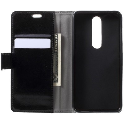 Nokia 5.1 Plus (2018) atvēramais ādas melns maciņš, grāmata (maks) / Vacins.lv