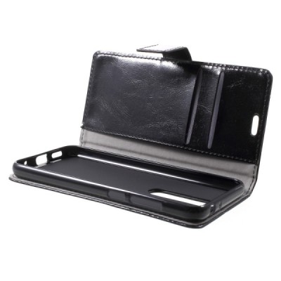 Nokia 5.1 Plus (2018) atvēramais ādas melns maciņš, grāmata (maks) / Vacins.lv