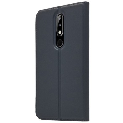 Nokia 5.1 Plus (2018) „Dux Ducis“ Skin sērijas melns ādas atvērams maciņš / Vacins.lv