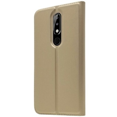 Nokia 5.1 Plus (2018) „Dux Ducis“ Skin sērijas zelta ādas atvērams maciņš / Vacins.lv