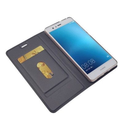 Huawei P9 Lite (Huawei Ascend P9 Lite, Huawei G9 Lite) „Dux Ducis“ Skin sērijas melns ādas atvērams maciņš / Vacins.lv