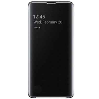 Samsung Galaxy S10 (G973) oficiāls Clear View Standing Cover atvērams melns ādas maciņš / Vacins.lv