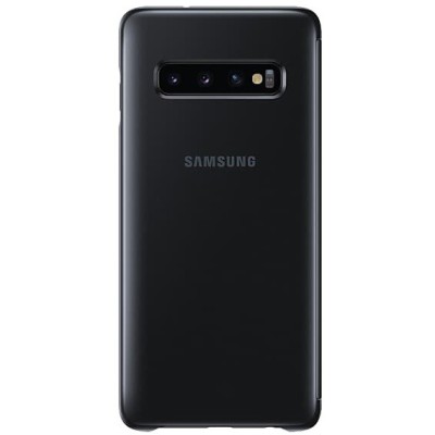 Samsung Galaxy S10 (G973) oficiāls Clear View Standing Cover atvērams melns ādas maciņš / Vacins.lv