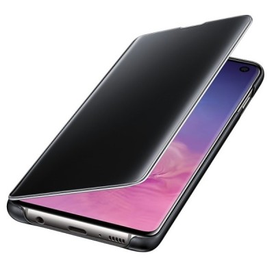 Samsung Galaxy S10 (G973) oficiāls Clear View Standing Cover atvērams melns ādas maciņš / Vacins.lv