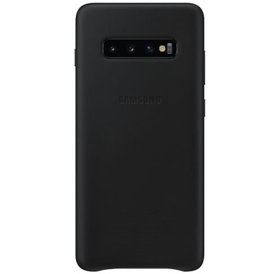Samsung Galaxy S10+ (G975) Leather Cover melns ādas apvalks / Vacins.lv