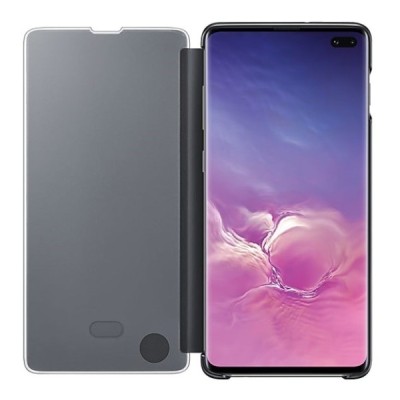 Samsung Galaxy S10+ (G975) originalus Clear View Standing Cover atverčiamas juodas dėklas / Priedai.lt