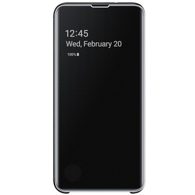 Samsung Galaxy S10e (G970) oficiāls Clear View Standing Cover atvērams melns ādas maciņš / Vacins.lv