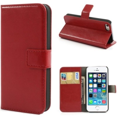 „Lychee“ atverčiamas dirbtinės odos raudonas Apple iPhone SE (5, 5s) dėklas (dėkliukas) / Priedai.lt