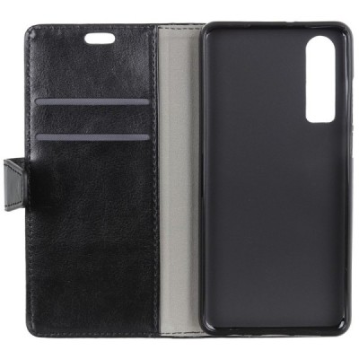 Huawei P30 atverčiamas juodas odinis dėklas, knygutė - piniginė / Priedai.lt