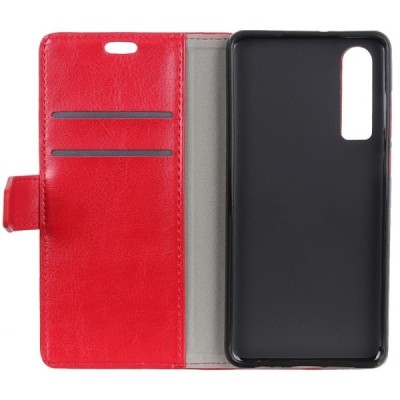 Huawei P30 atvēramais ādas sarkans maciņš, grāmata (maks) / Vacins.lv