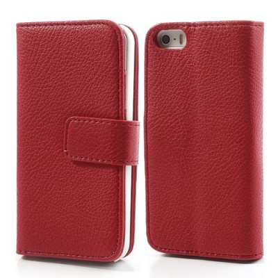 „Lychee“ atverčiamas dirbtinės odos raudonas Apple iPhone SE (5, 5s) dėklas (dėkliukas) / Priedai.lt