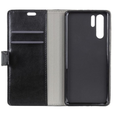 Huawei P30 Pro atverčiamas juodas odinis dėklas, knygutė - piniginė / Priedai.lt