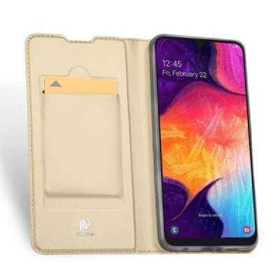 Samsung Galaxy A50 A505F (A50s A507F, A30s A307F) „Dux Ducis“ Skin sērijas zelta ādas atvērams maciņš / Vacins.lv
