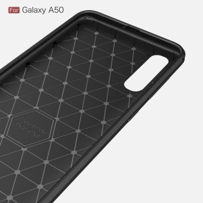 Samsung Galaxy A50 A505F (A50s A507F, A30s A307F) „Carbon“ cieta silikona (TPU) melns apvalks / vacins.lv