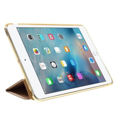 Apple iPad Mini 1 / 2 / 3 atvēramais zelta ādas maciņš / Vacins.lv