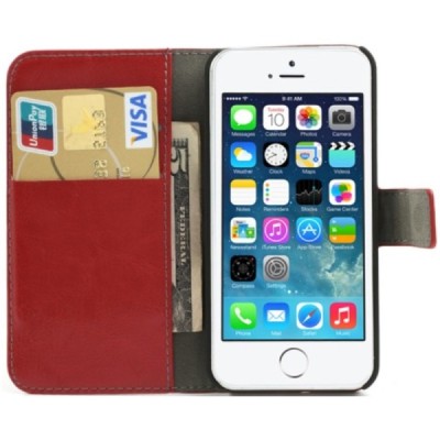 „Lychee“ atverčiamas dirbtinės odos raudonas Apple iPhone SE (5, 5s) dėklas (dėkliukas) / Priedai.lt