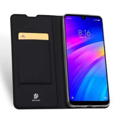 Xiaomi Redmi 7 „Dux Ducis“ Skin sērijas melns ādas atvērams maciņš / Vacins.lv