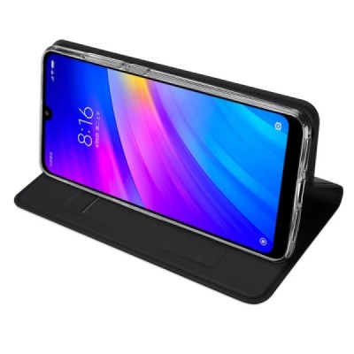 Xiaomi Redmi 7 „Dux Ducis“ Skin sērijas melns ādas atvērams maciņš / Vacins.lv