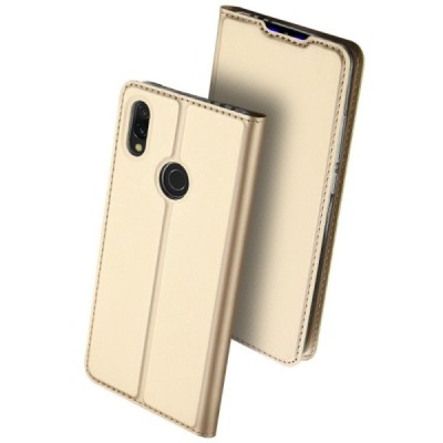 „Dux Ducis“ Skin serijos Xiaomi Redmi 7 auksinis odinis atverčiamas dėklas / Priedai.lt