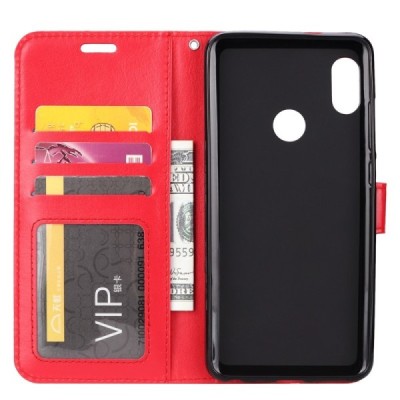 Xiaomi Redmi 7 atvēramais ādas sarkans maciņš, grāmata (maks) / Vacins.lv