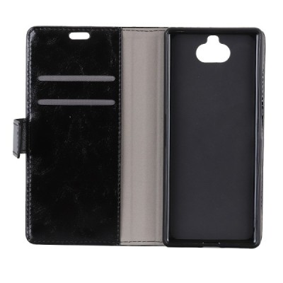 Sony Xperia 10 Plus (XA3 Ultra) atverčiamas juodas odinis dėklas - piniginė / Priedai.lt